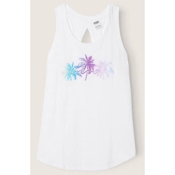 VS PINK OUTFIT PALM TREE SHINE SET TROPICAL L dad shorts tank - Picture 2 of 9